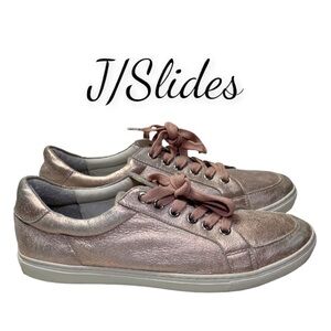 J/Slides Leather Metallic Rose Gold Lace Up Sneakers Size 9.5